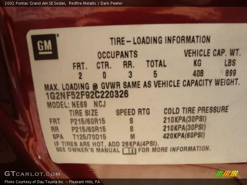 Redfire Metallic / Dark Pewter 2002 Pontiac Grand Am SE Sedan