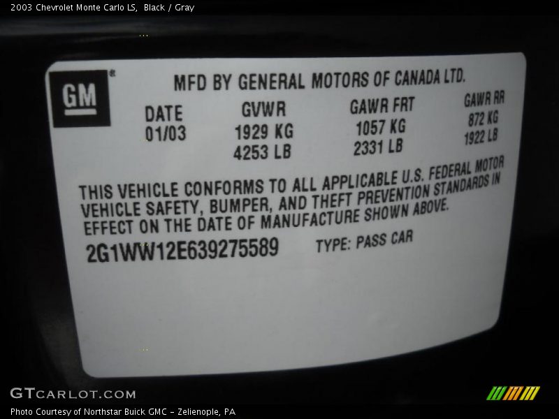 Black / Gray 2003 Chevrolet Monte Carlo LS