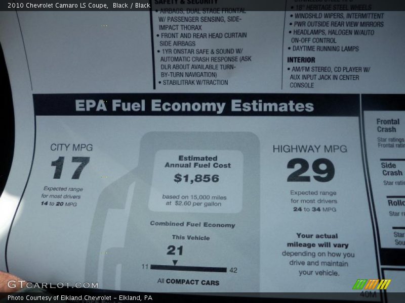 Black / Black 2010 Chevrolet Camaro LS Coupe