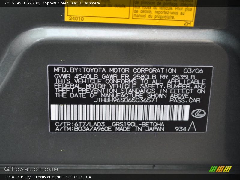 2006 GS 300 Cypress Green Pearl Color Code 6T7