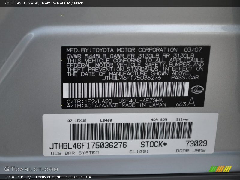 Mercury Metallic / Black 2007 Lexus LS 460