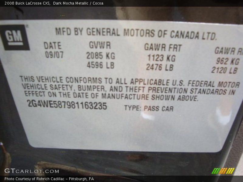 Dark Mocha Metallic / Cocoa 2008 Buick LaCrosse CXS