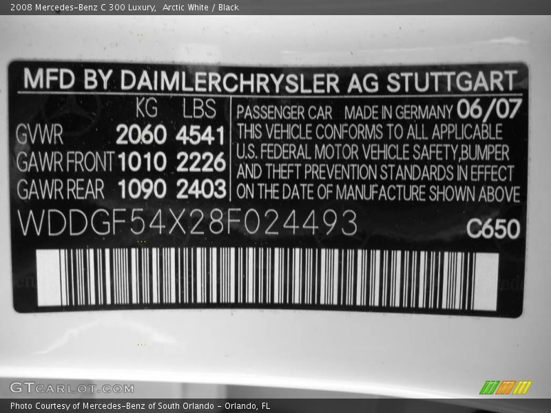 Arctic White / Black 2008 Mercedes-Benz C 300 Luxury