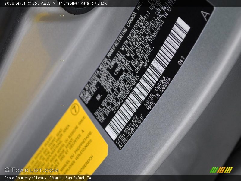 Millenium Silver Metallic / Black 2008 Lexus RX 350 AWD