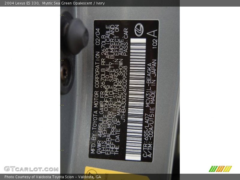 Mystic Sea Green Opalescent / Ivory 2004 Lexus ES 330