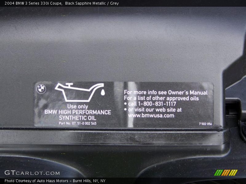 Black Sapphire Metallic / Grey 2004 BMW 3 Series 330i Coupe