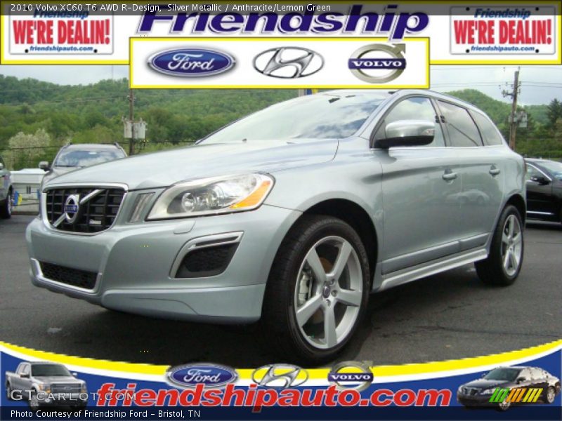Silver Metallic / Anthracite/Lemon Green 2010 Volvo XC60 T6 AWD R-Design