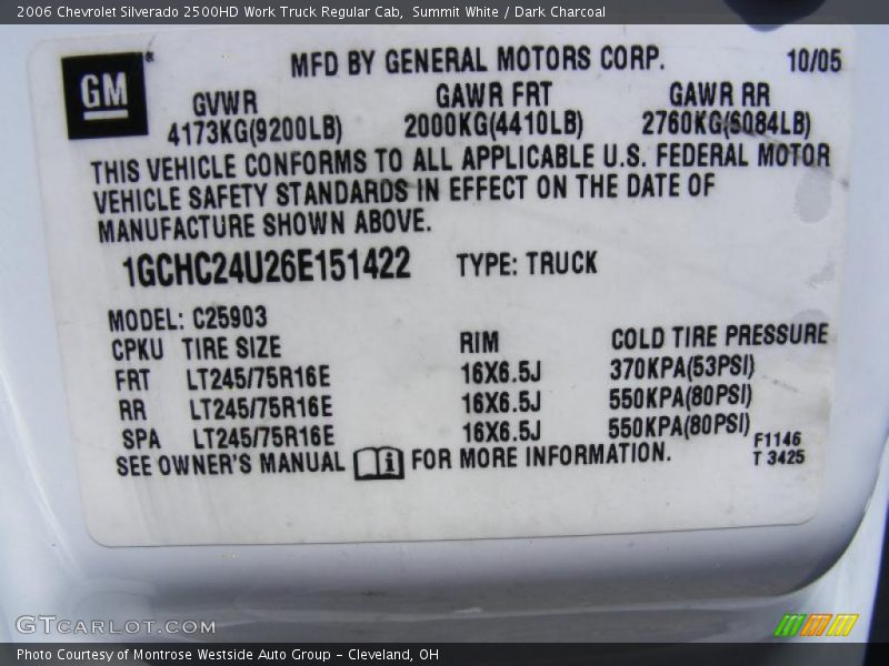 Summit White / Dark Charcoal 2006 Chevrolet Silverado 2500HD Work Truck Regular Cab