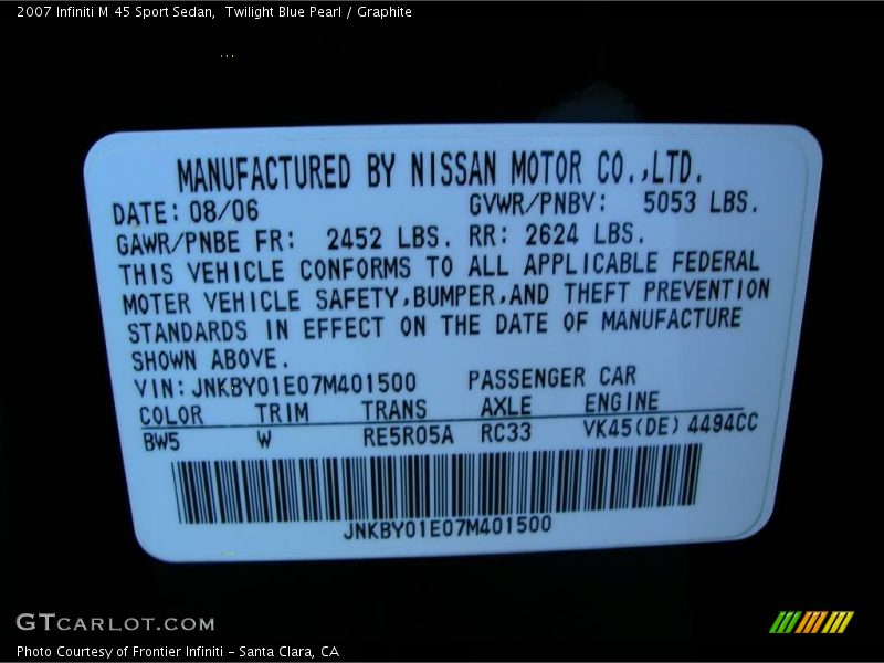 Twilight Blue Pearl / Graphite 2007 Infiniti M 45 Sport Sedan