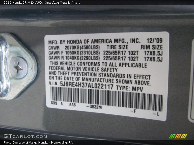 Opal Sage Metallic / Ivory 2010 Honda CR-V LX AWD