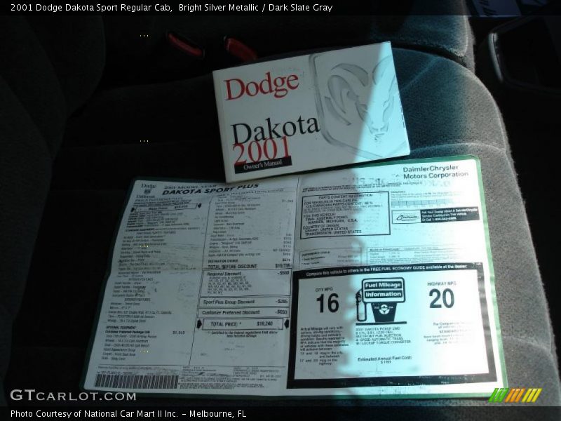 Bright Silver Metallic / Dark Slate Gray 2001 Dodge Dakota Sport Regular Cab