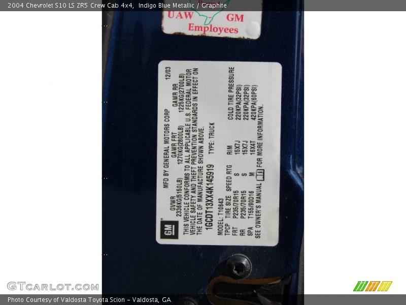 Indigo Blue Metallic / Graphite 2004 Chevrolet S10 LS ZR5 Crew Cab 4x4