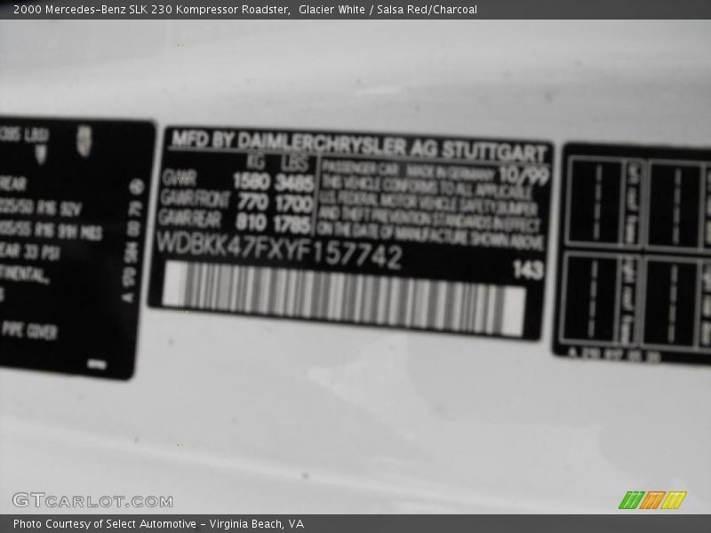 Glacier White / Salsa Red/Charcoal 2000 Mercedes-Benz SLK 230 Kompressor Roadster