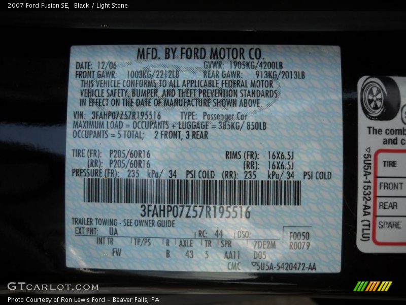 Black / Light Stone 2007 Ford Fusion SE