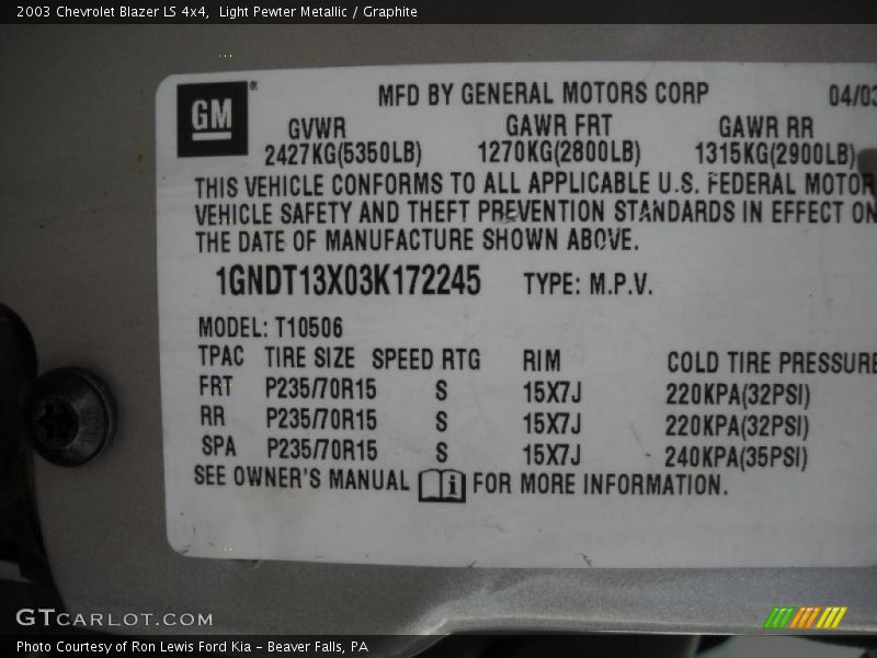 Light Pewter Metallic / Graphite 2003 Chevrolet Blazer LS 4x4