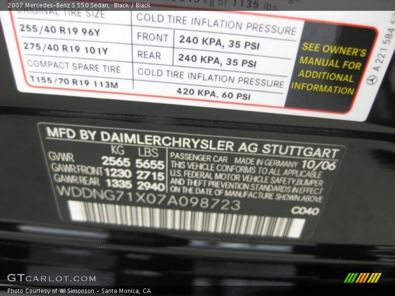 Black / Black 2007 Mercedes-Benz S 550 Sedan