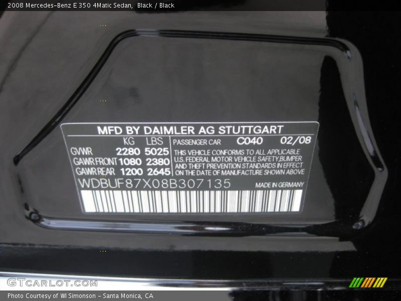 Black / Black 2008 Mercedes-Benz E 350 4Matic Sedan