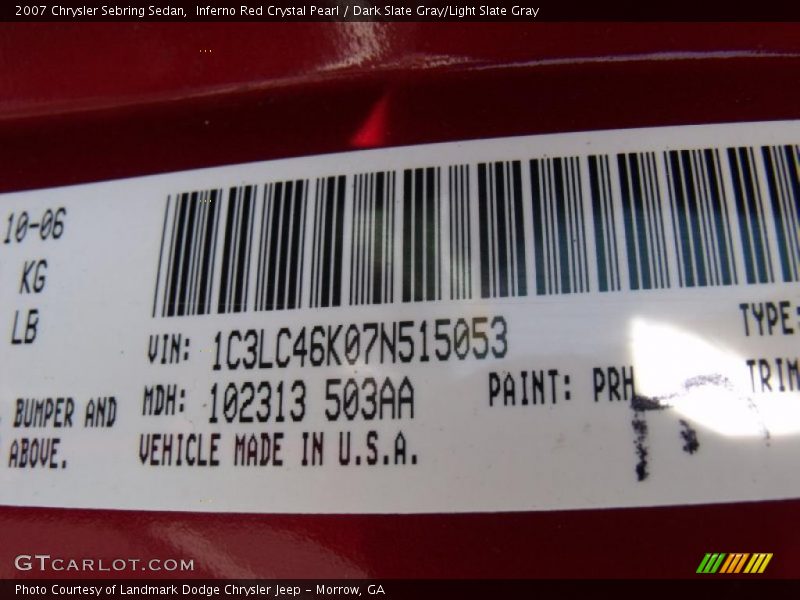 Inferno Red Crystal Pearl / Dark Slate Gray/Light Slate Gray 2007 Chrysler Sebring Sedan