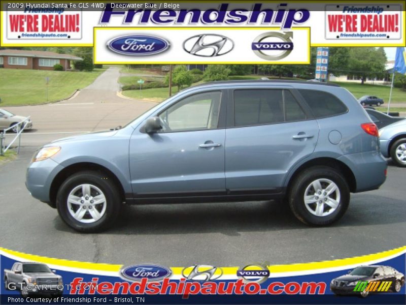 Deepwater Blue / Beige 2009 Hyundai Santa Fe GLS 4WD