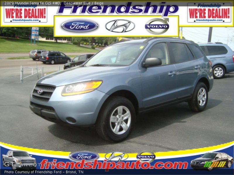 Deepwater Blue / Beige 2009 Hyundai Santa Fe GLS 4WD