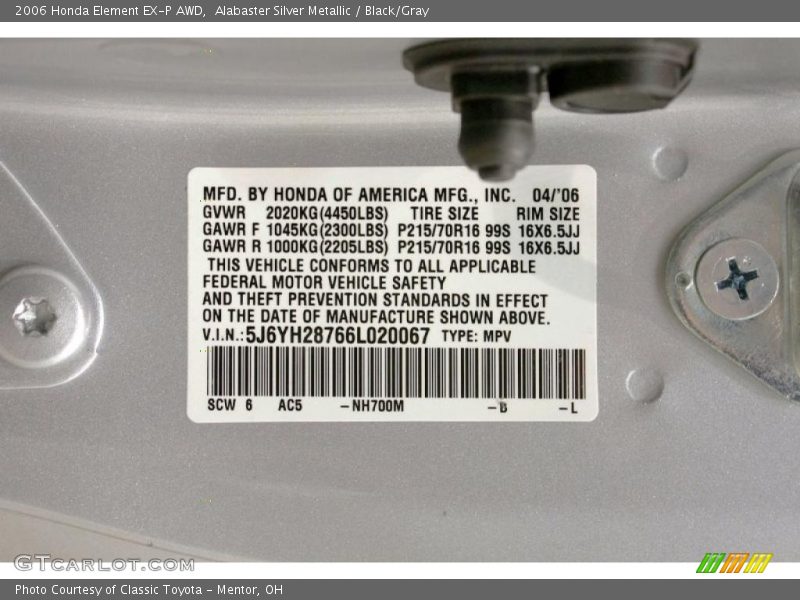 Alabaster Silver Metallic / Black/Gray 2006 Honda Element EX-P AWD