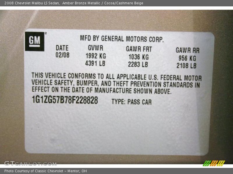 Amber Bronze Metallic / Cocoa/Cashmere Beige 2008 Chevrolet Malibu LS Sedan
