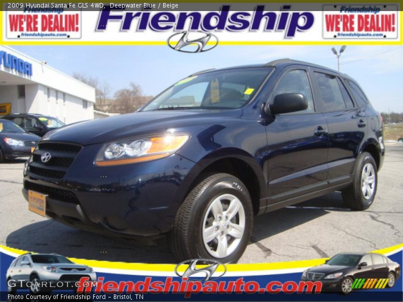 Deepwater Blue / Beige 2009 Hyundai Santa Fe GLS 4WD