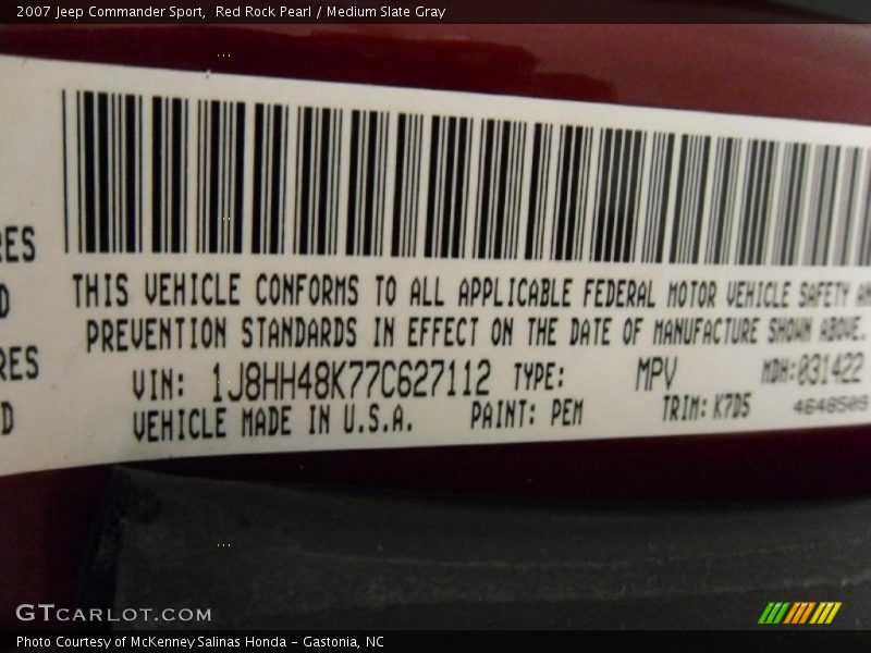 Red Rock Pearl / Medium Slate Gray 2007 Jeep Commander Sport