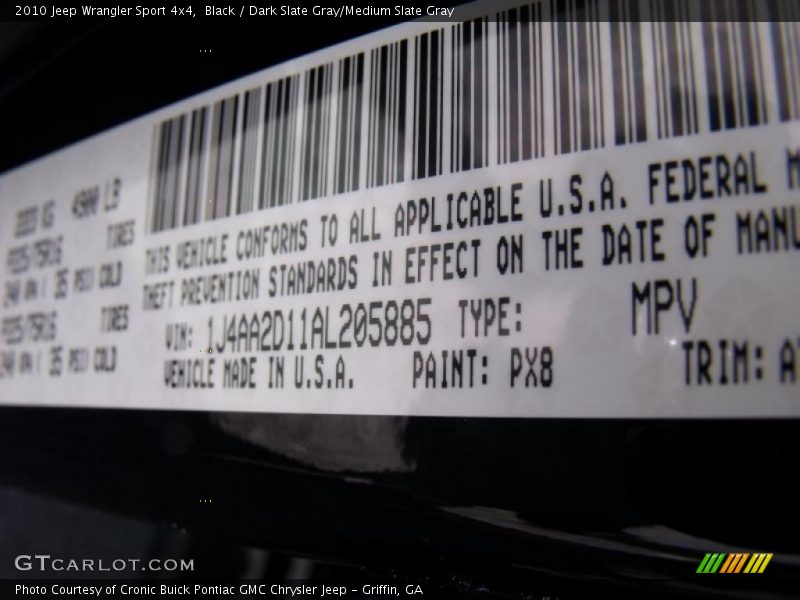 Black / Dark Slate Gray/Medium Slate Gray 2010 Jeep Wrangler Sport 4x4