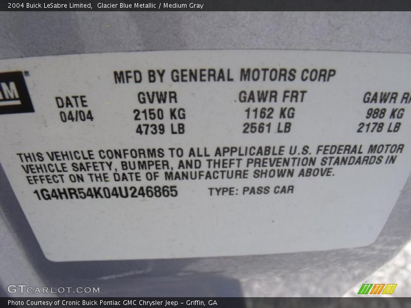 Glacier Blue Metallic / Medium Gray 2004 Buick LeSabre Limited