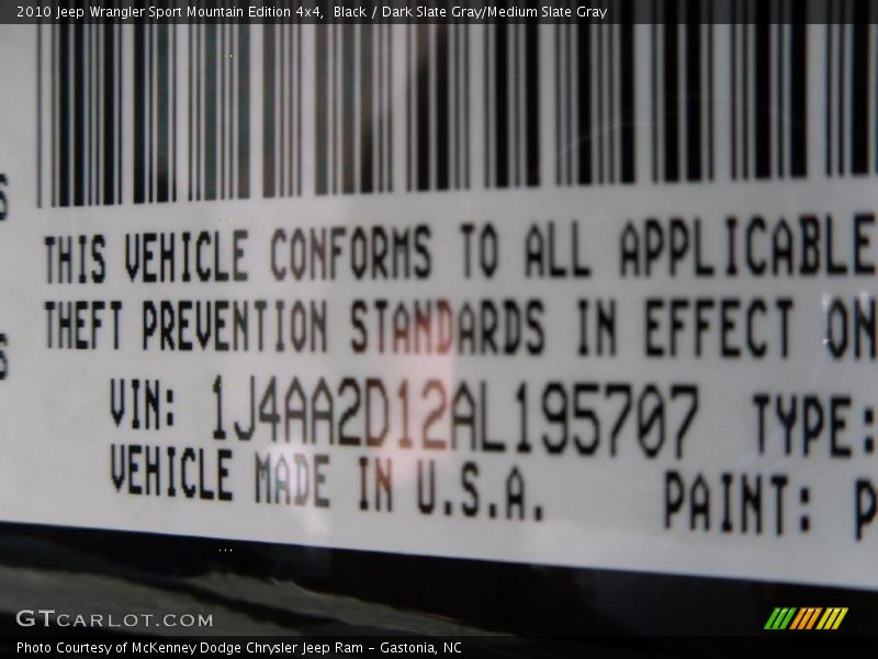 Black / Dark Slate Gray/Medium Slate Gray 2010 Jeep Wrangler Sport Mountain Edition 4x4