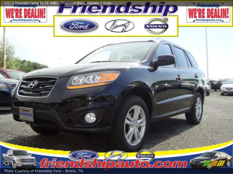 Phantom Black Metallic / Gray 2010 Hyundai Santa Fe SE 4WD