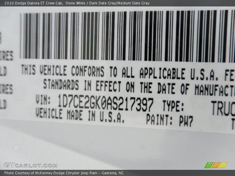 Stone White / Dark Slate Gray/Medium Slate Gray 2010 Dodge Dakota ST Crew Cab
