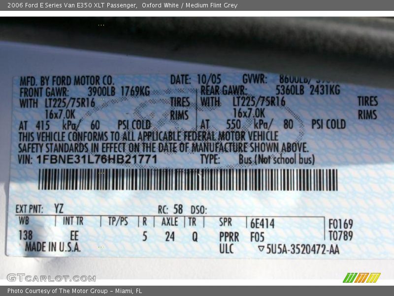Oxford White / Medium Flint Grey 2006 Ford E Series Van E350 XLT Passenger