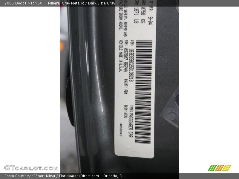 Mineral Gray Metallic / Dark Slate Gray 2005 Dodge Neon SXT