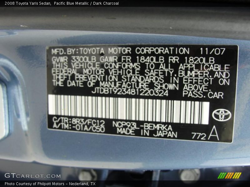 Pacific Blue Metallic / Dark Charcoal 2008 Toyota Yaris Sedan