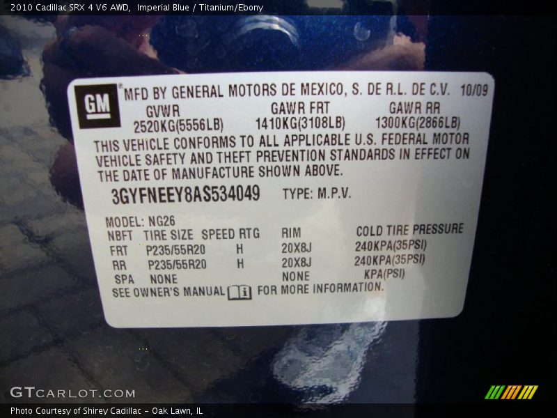 Imperial Blue / Titanium/Ebony 2010 Cadillac SRX 4 V6 AWD