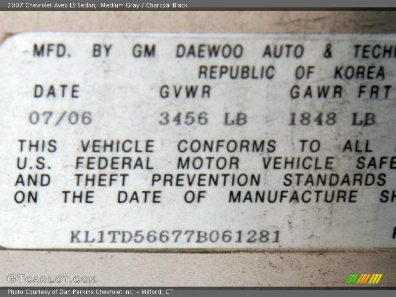 Medium Gray / Charcoal Black 2007 Chevrolet Aveo LS Sedan