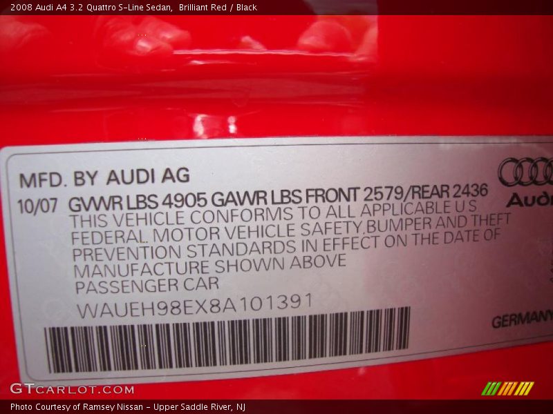 Brilliant Red / Black 2008 Audi A4 3.2 Quattro S-Line Sedan