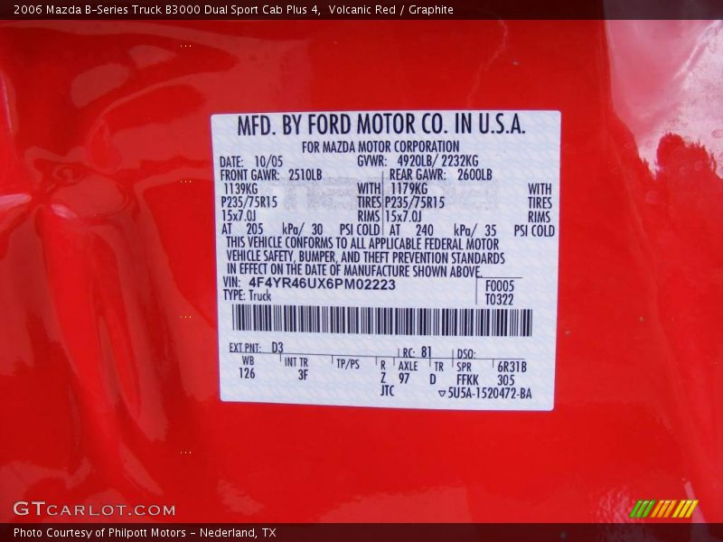 Volcanic Red / Graphite 2006 Mazda B-Series Truck B3000 Dual Sport Cab Plus 4