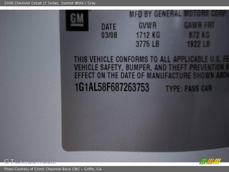 Summit White / Gray 2008 Chevrolet Cobalt LT Sedan