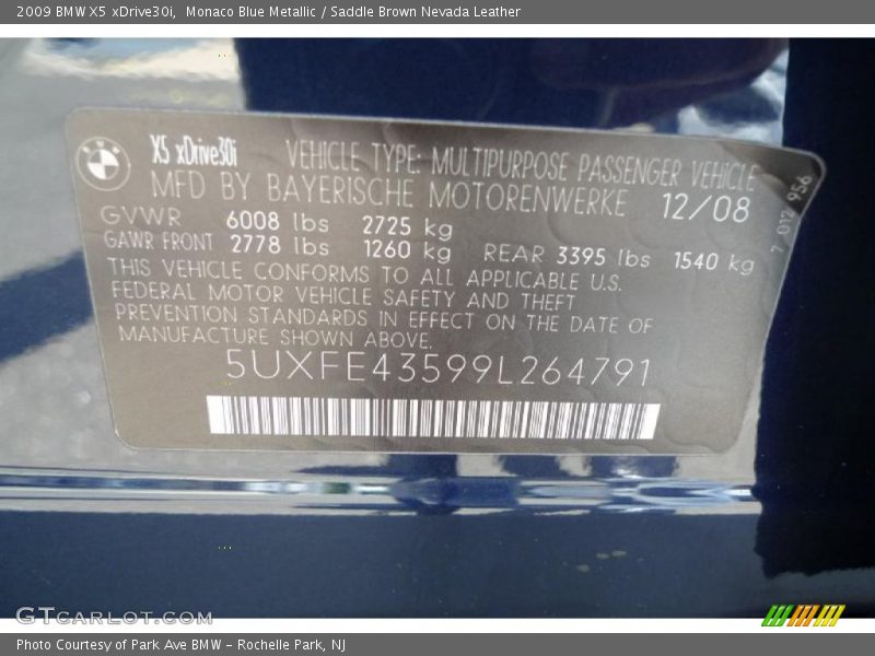 Monaco Blue Metallic / Saddle Brown Nevada Leather 2009 BMW X5 xDrive30i