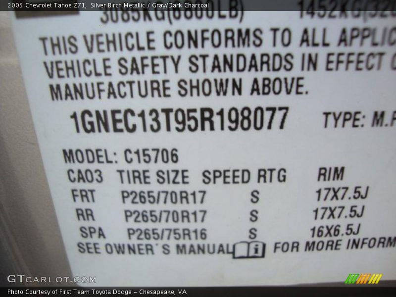 Silver Birch Metallic / Gray/Dark Charcoal 2005 Chevrolet Tahoe Z71