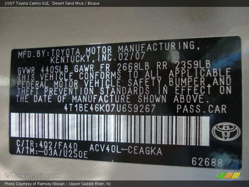 Desert Sand Mica / Bisque 2007 Toyota Camry XLE