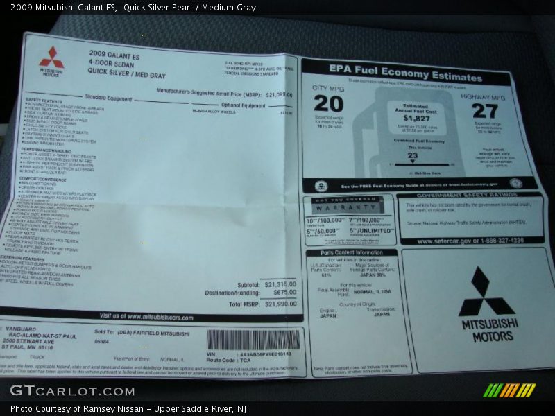 Quick Silver Pearl / Medium Gray 2009 Mitsubishi Galant ES