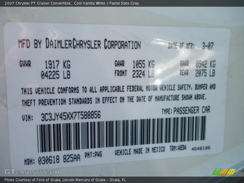 Cool Vanilla White / Pastel Slate Gray 2007 Chrysler PT Cruiser Convertible