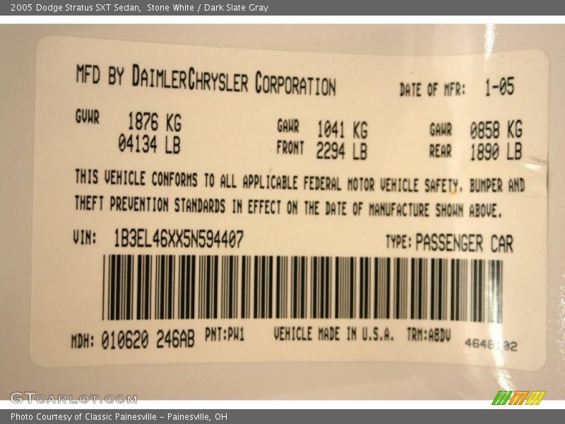 Stone White / Dark Slate Gray 2005 Dodge Stratus SXT Sedan