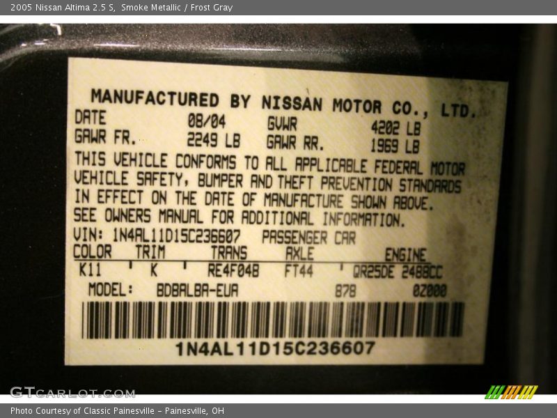 Smoke Metallic / Frost Gray 2005 Nissan Altima 2.5 S