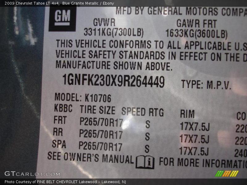 Blue Granite Metallic / Ebony 2009 Chevrolet Tahoe LT 4x4
