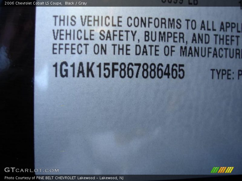 Black / Gray 2006 Chevrolet Cobalt LS Coupe